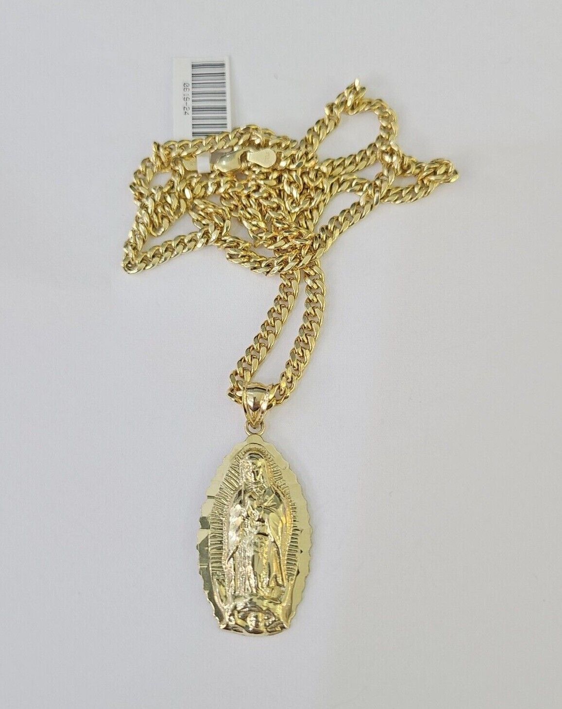 10k Miami Cuban Chain Virgin Mary Charm Set 4mm 18"-28" Necklace Yellow Gold