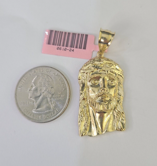 Real 14K Yellow Gold Jesus Head Pendant Charm Genuine 1.5"