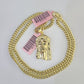 Real 14k Chain Jesus Head Charm Set Miami Cuban Link 4mm Necklace Pendant