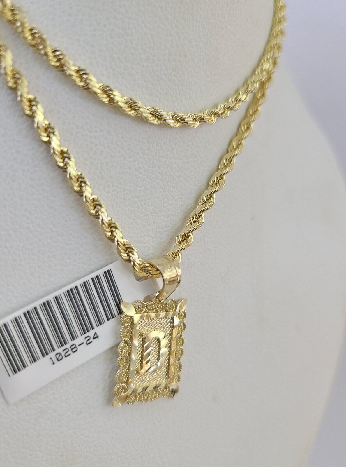 10k Gold Initial D Charm Rope Chain 16"-26" 2.5mm SET Necklace Alphabet Pendant