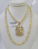 10k Solid Rope Chain Pharaoh Charm Set 4mm 20"-28" Necklace Gold Yellow