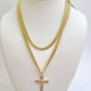 10k Gold Chain Miami Cuban Jesus Cross Charm Pendant Set 4mm 18"28" Necklace