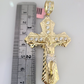 14k Gold Chain Jesus Cross Charm Solid Cuban Curb 10mm 20"-30" SET Necklace