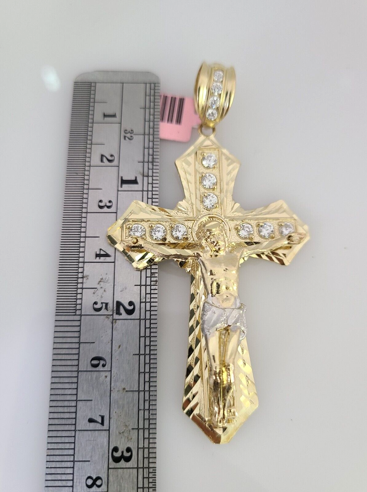 14k Gold Chain Jesus Cross Charm Solid Cuban Curb 10mm 20"-30" SET Necklace