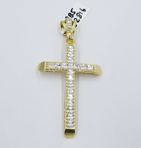 10k Yellow Gold Jesus Cross Pendant Rope Chain 22" 24" 26" 4mm Men REAL