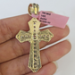 14k Jesus Christ CZ Cross Charm Pendant 2" Yellow Gold REAL Genuine Diamond Cuts