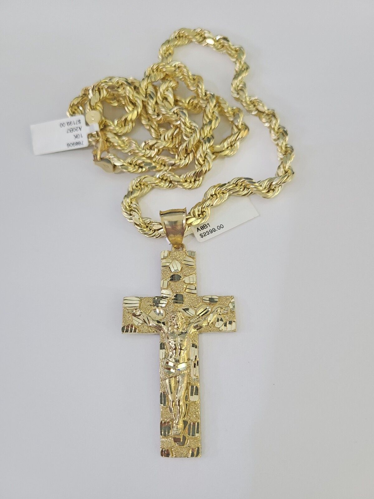 Real 10k Rope Chain Jesus Cross Charm Set 7mm 20"-28" Inch Necklace Yellow Gold