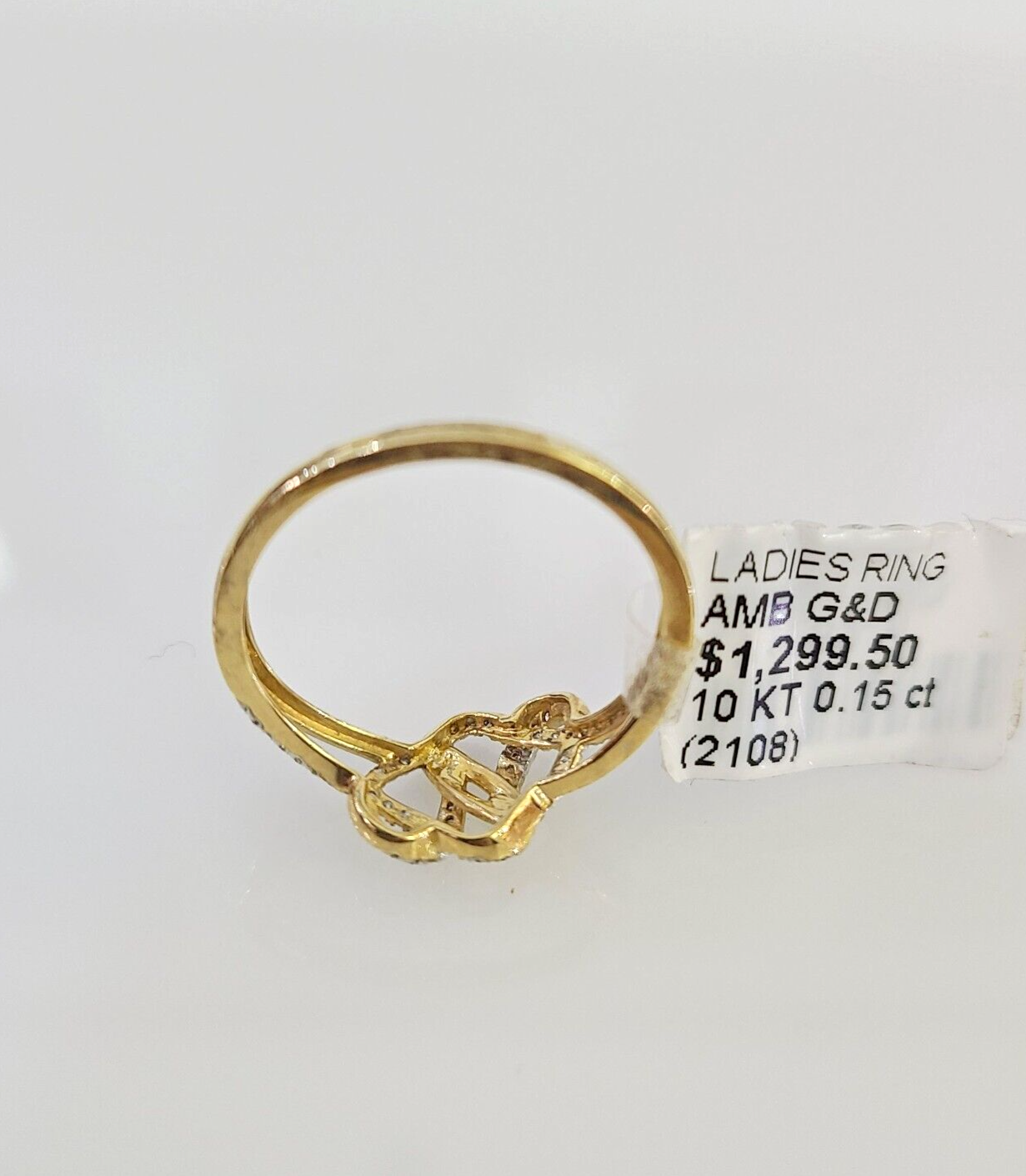 Real 10k Hearts Diamond Ladies Ring Women Casual 10Kt Yellow Gold