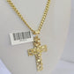 10k Yellow Gold Chain Cross Charm Set Miami Cuban Link Necklace Pendant DISCOUNT