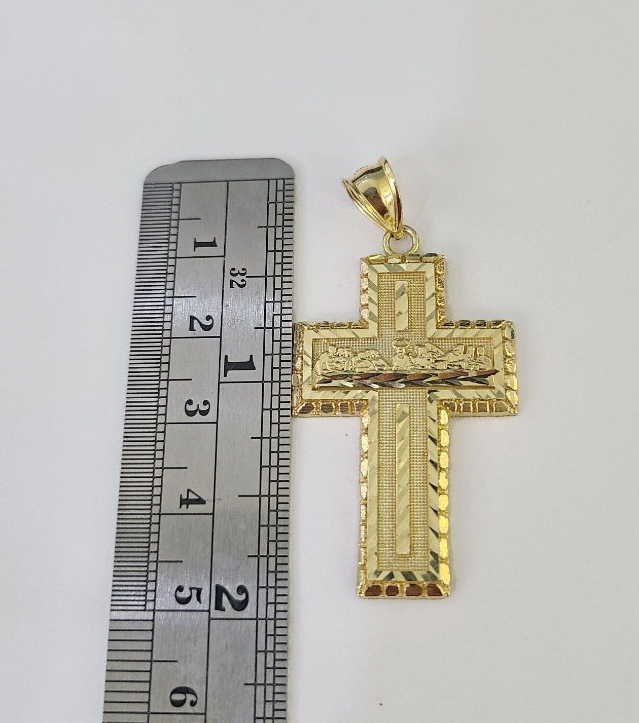 10k 3mm Rope Chain Last Supper Cross Pendant 18"-30" Gold Set Charm Necklace