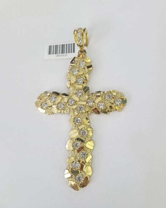 10K Jesus Cross Charm Pendant Nugget Religious Yellow Gold Real 10kt