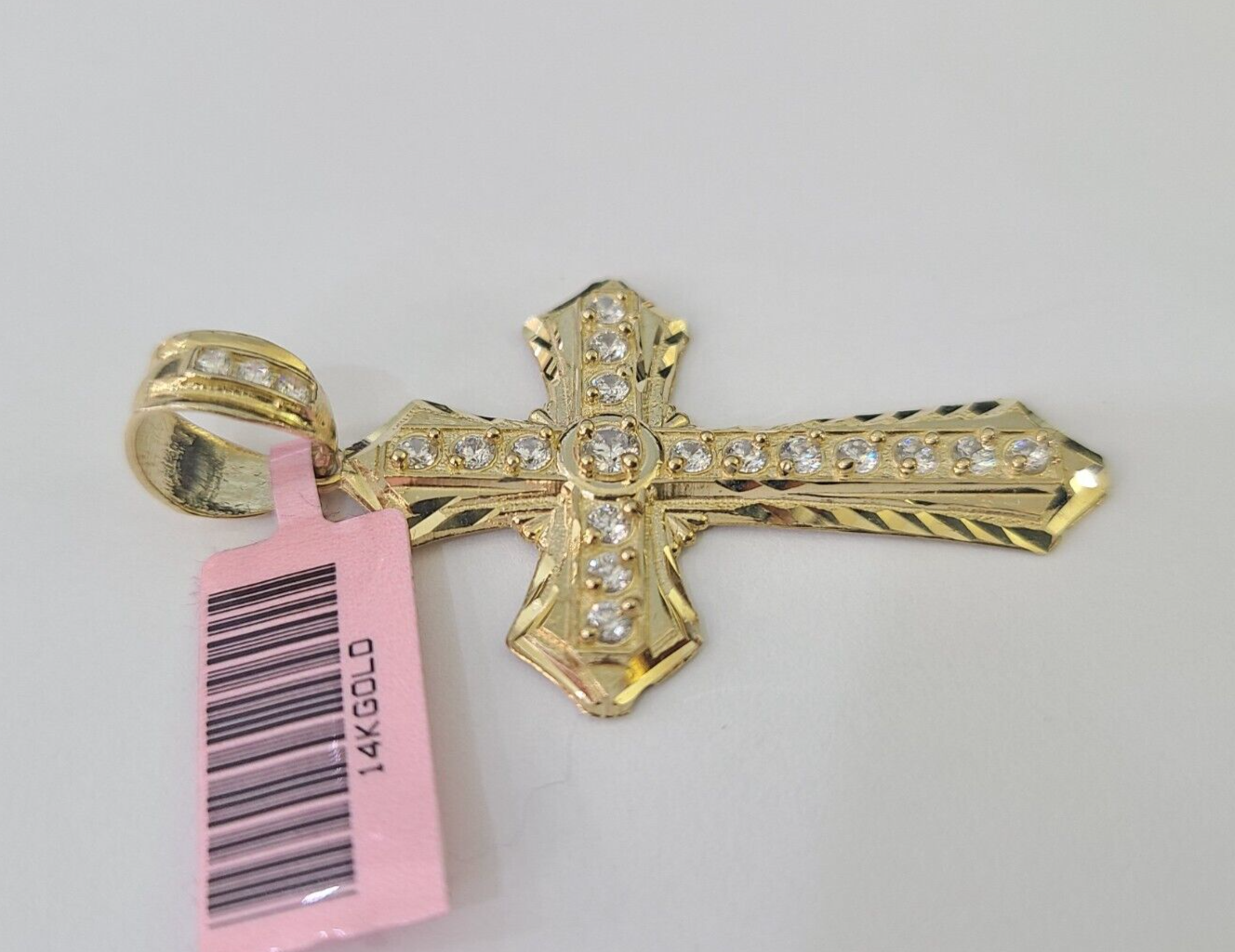 14k Jesus Christ CZ Cross Charm Pendant 2" Yellow Gold REAL Genuine Diamond Cuts