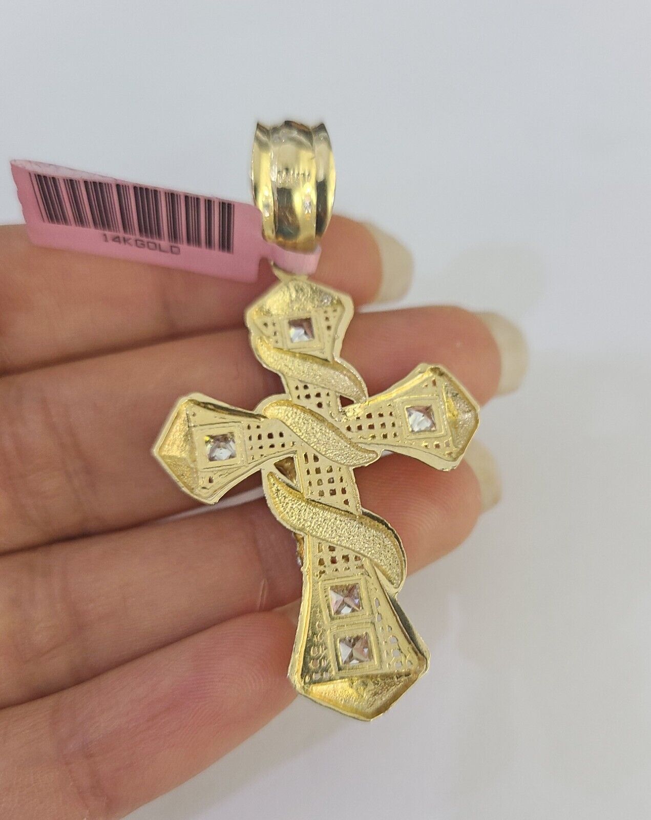 Real 14k Chain Cross Charm Set Miami Cuban Link 5mm 18"-30" Necklace Pendant