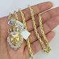 10k Solid Rope Chain Lion Charm Diamond Set 4mm 20"-28" Necklace Gold Yellow