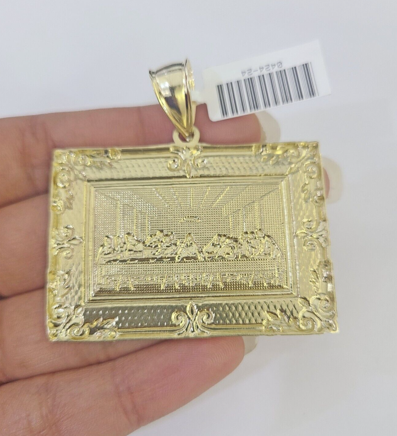 Real 10k Last Supper Pendant Charm Yellow Gold 2" Diamond Cut Genuine