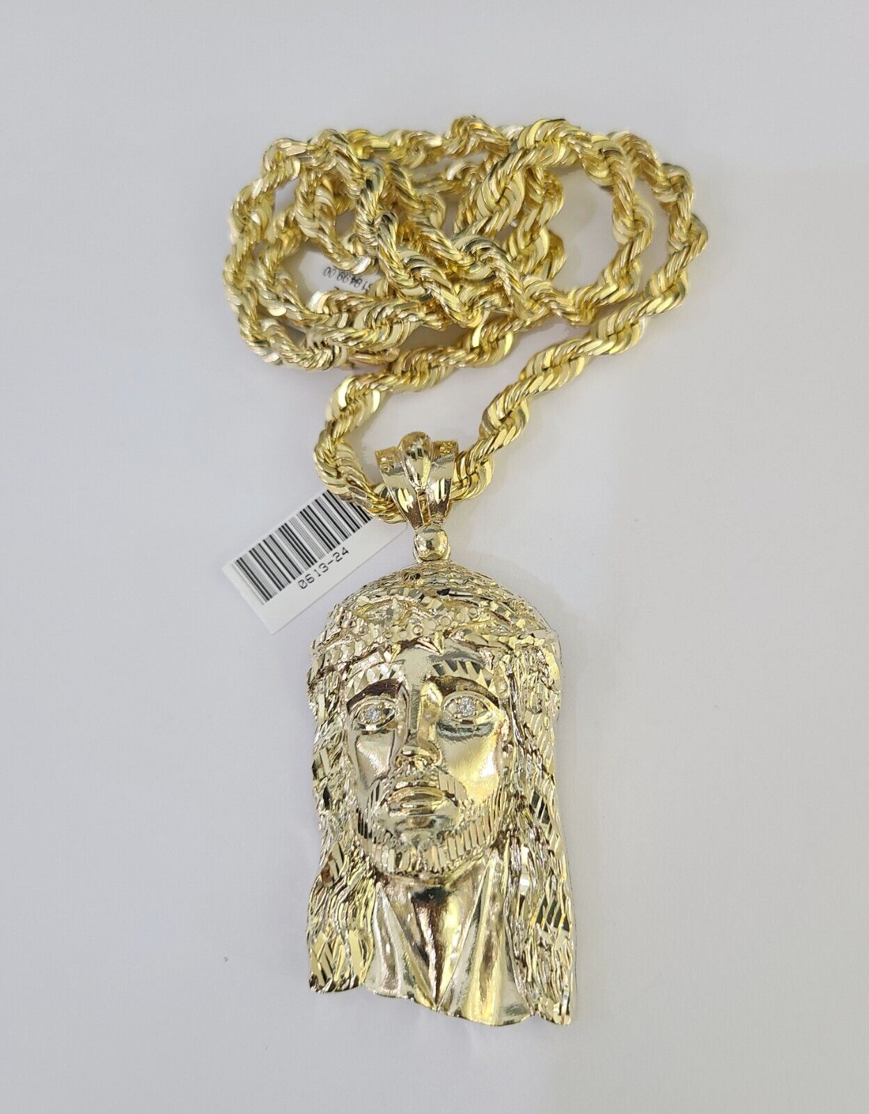 Real 10k Solid Rope Chain Jesus Head Charm Set 6mm 20"-30" Inch Necklace Gold