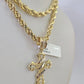 Real 10k Rope Chain Jesus Cross Charm Necklace Pendant Set 5mm 20"-30" Inch Gold