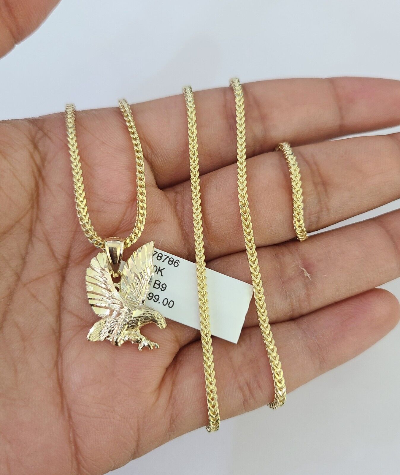 10K Franco Chain Eagle Pendant Charm Necklace 16"-24" 2mm Yellow Gold SET