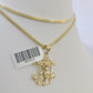 10K Franco Chain Jesus Anchor Pendant Charm Necklace 16"-24" 2mm Yellow Gold SET