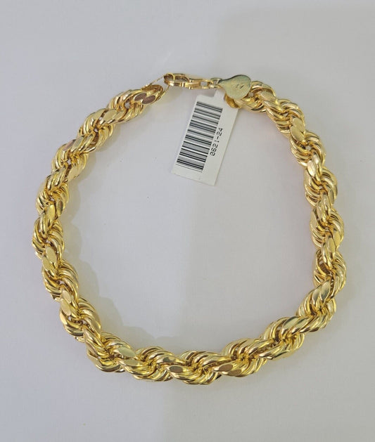 Real 10K Rope Bracelet Yellow Gold 8mm 9 Inch Lobster Lock Mens