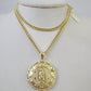 10k Cuban Chain Jesus Virgin Mary Charm Two-Sided Set 4mm 18"-28" Necklace Gold