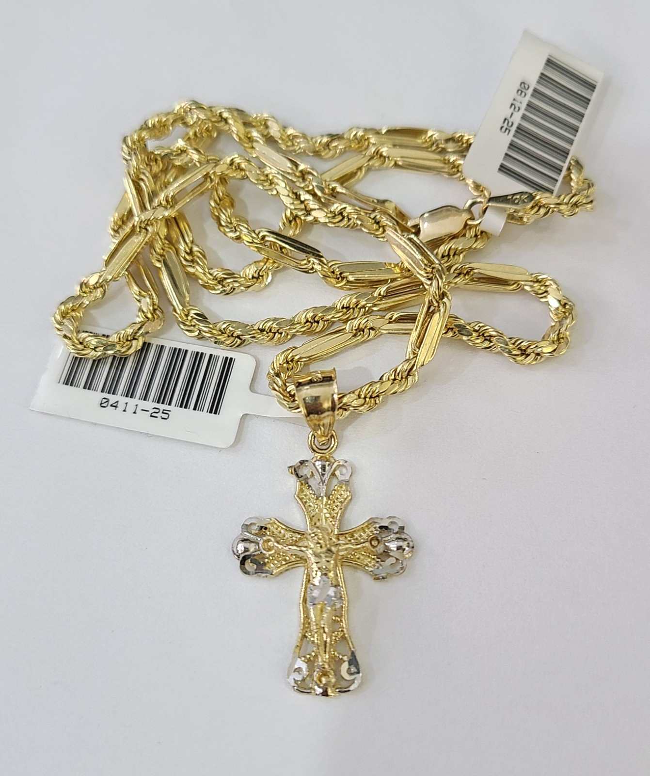 10k Milano Rope Chain Jesus Cross Charm Necklace SET 3mm 18"-26" Pendant