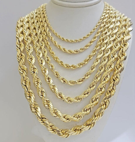 Real 10k Gold Rope Chain Necklace 18"-30" Inch 3mm-10mm Men & Women DISCOUNT