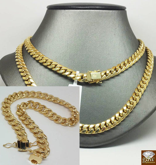 10k Gold Miami Cuban Necklace Bracelet set 8MM Chain 22"-30" Brace 7.5"- 9"