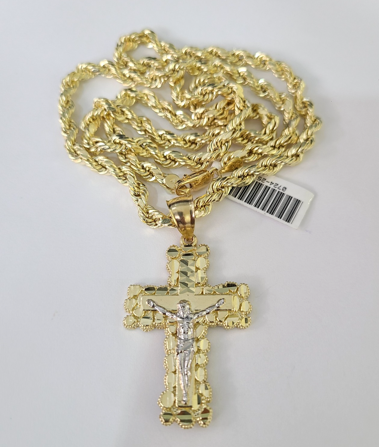 Real 10k Rope Chain Jesus Cross Charm Necklace Pendant Set 4mm 18"-28" Gold