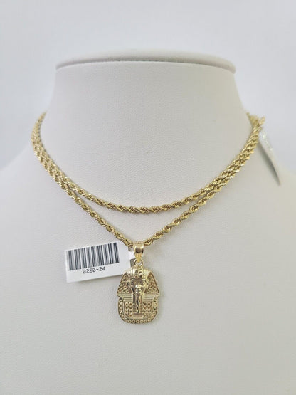 10k 2.5mm Rope Chain Pharaoh Pendant 18"-30" Yellow Gold Set Charm Necklace