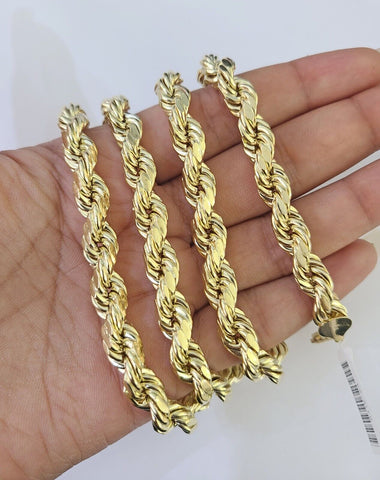 10k Gold Rope Chain Necklace 26 Inch 8mm Diamond Cut REAL 10kt Yellow Gold