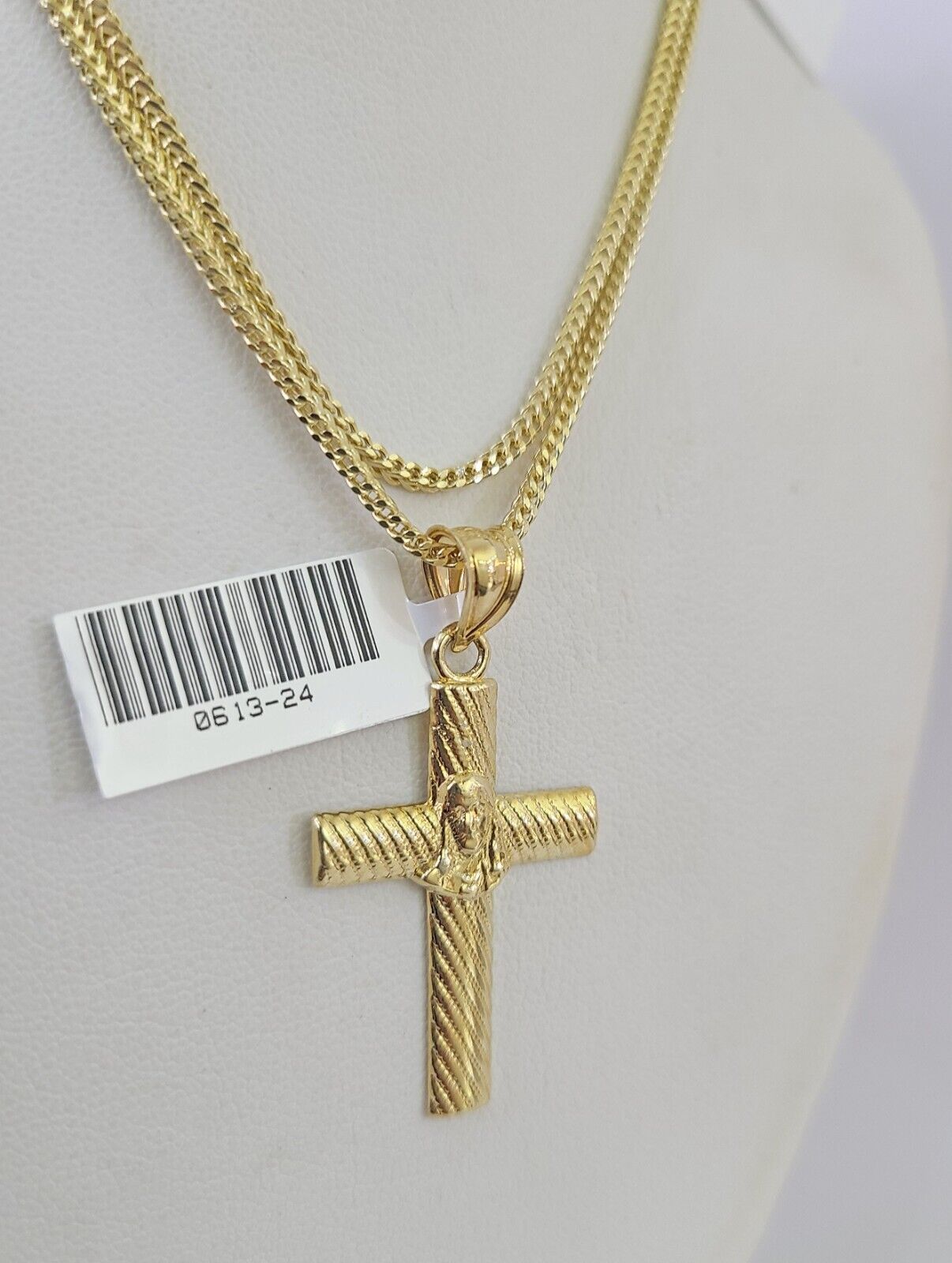 10K Franco Chain Jesus Cross Pendant Charm Necklace 16"-24" 2mm Gold SET Yellow