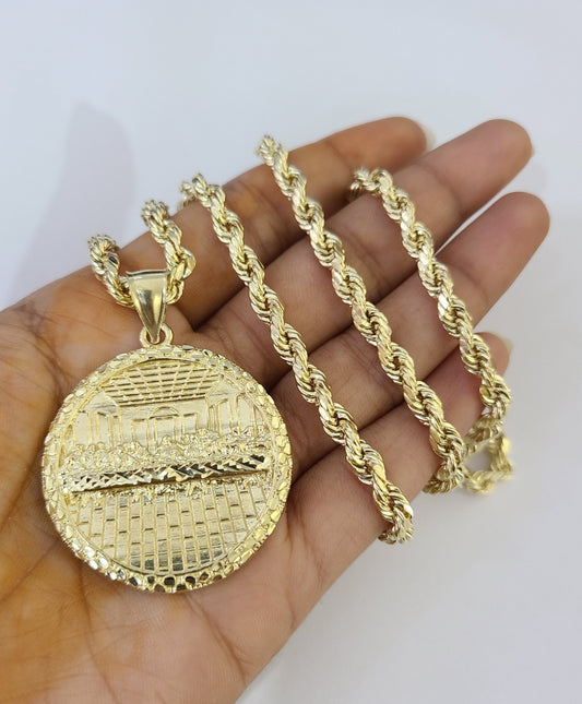 Real 10k Gold Rope Chain Last Supper Nugget Pendant Set 4mm 18"-28"