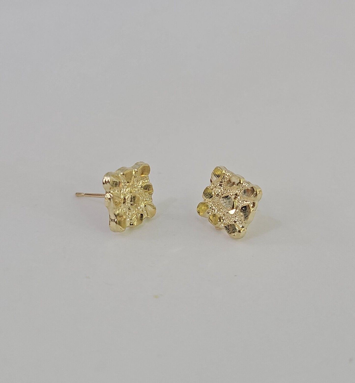 Square 10k Nugget Earrings Yellow Gold Push Back Hoop Real Men Women