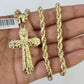 Real 10k Rope Chain Jesus Cross Charm Necklace Pendant Set 5mm 20"-30" Inch Gold