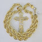 Real 10k Rope Chain Jesus Cross Charm Set 12mm 20"-30" Inch Necklace Yellow Gold