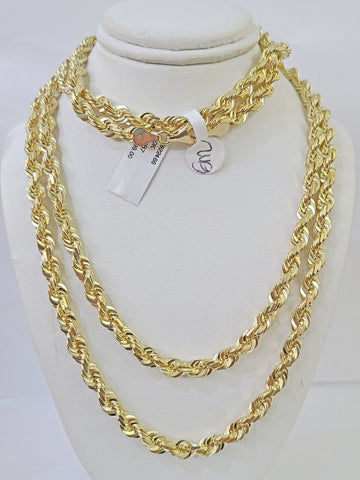 10K Real Solid Rope Chain Yellow Gold Necklace 6mm Length 18 20 22 –  Globalwatches10