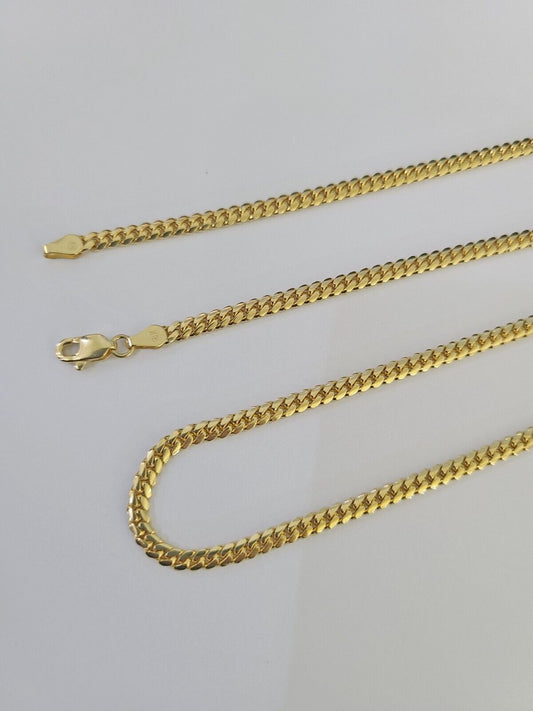 18k Solid Miami Cuban Chain Yellow Gold 3mm 24" Inch Genuine Necklace Real