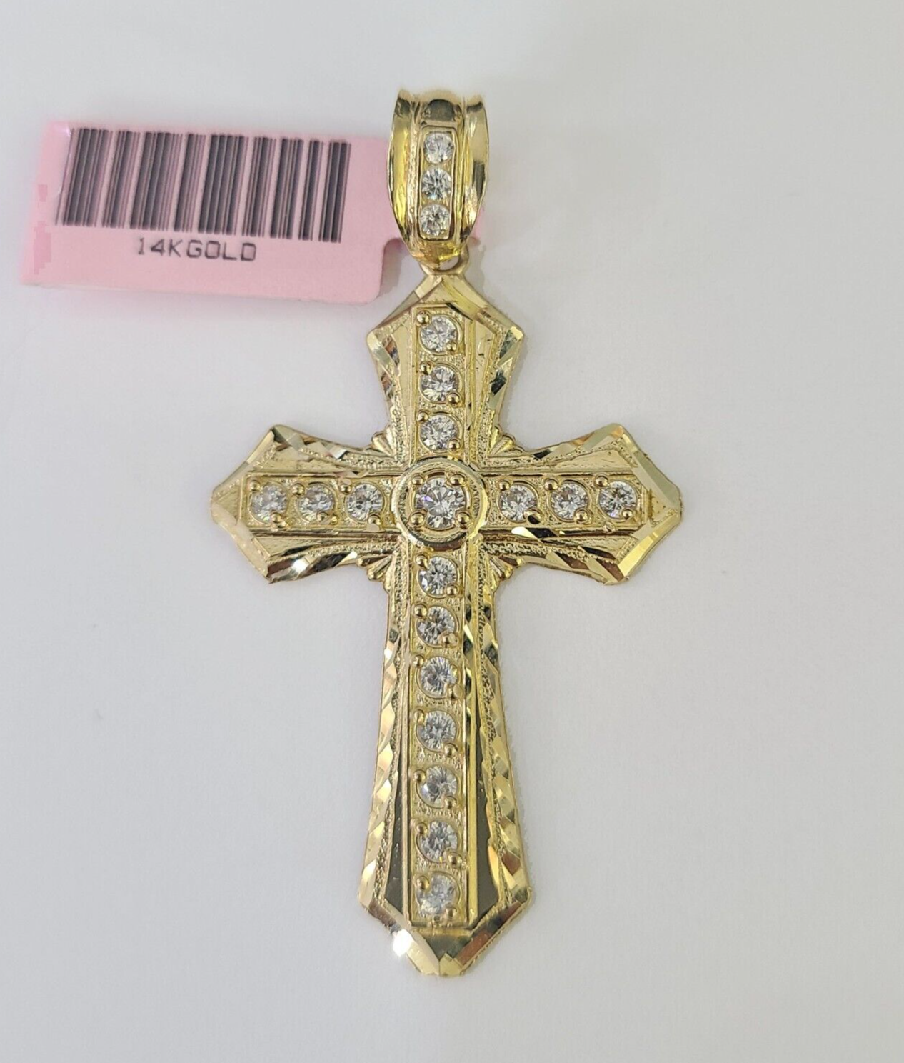 14k Jesus Christ CZ Cross Charm Pendant 2" Yellow Gold REAL Genuine Diamond Cuts