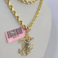 14k Solid Rope Chain Jesus Anchor Charm Set 4mm 18-28" Inch Necklace Yellow Gold