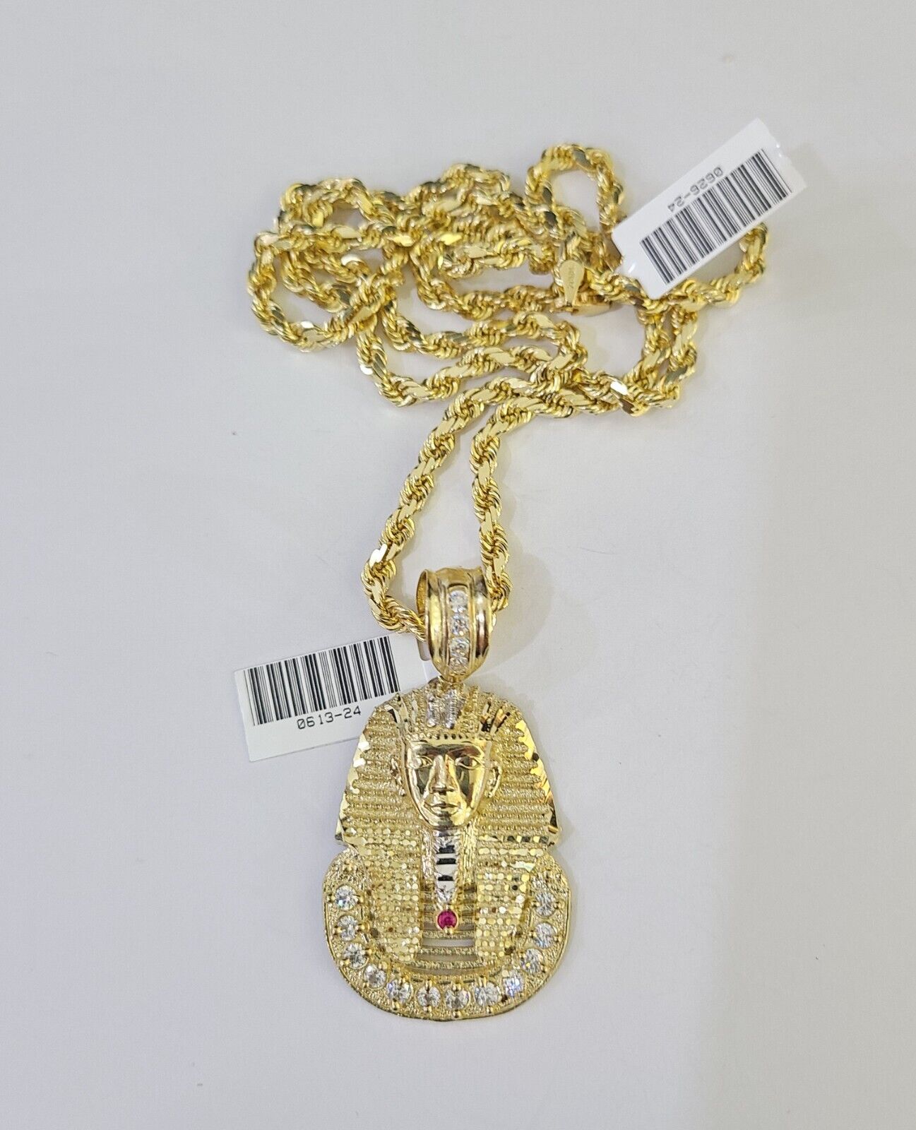 10k Solid Rope Chain Pharaoh Charm Set 4mm 18"-28" Necklace Yellow Gold Pendant