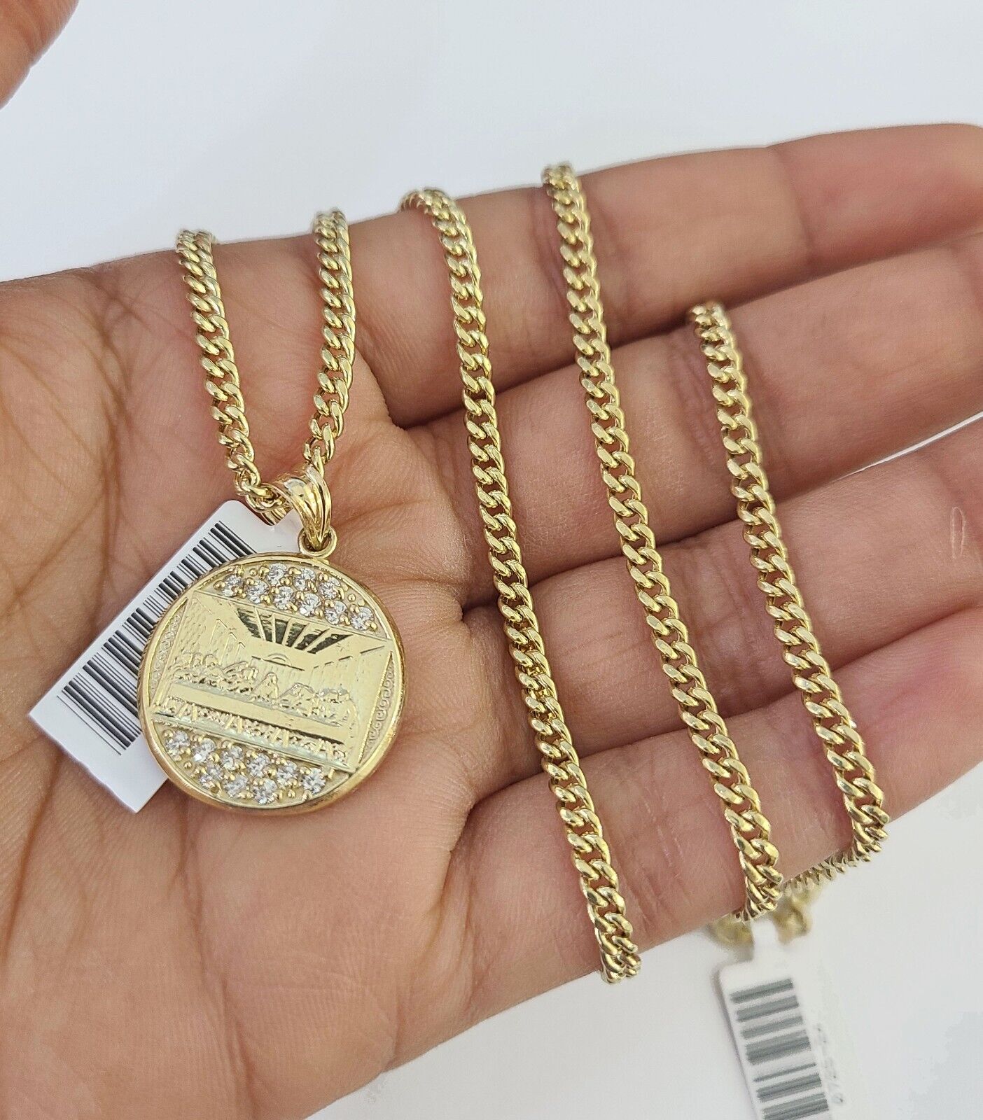 10K Gold Miami Cuban Chain Last Supper Charm 18"-30" 3mm REAL Pendant Necklace