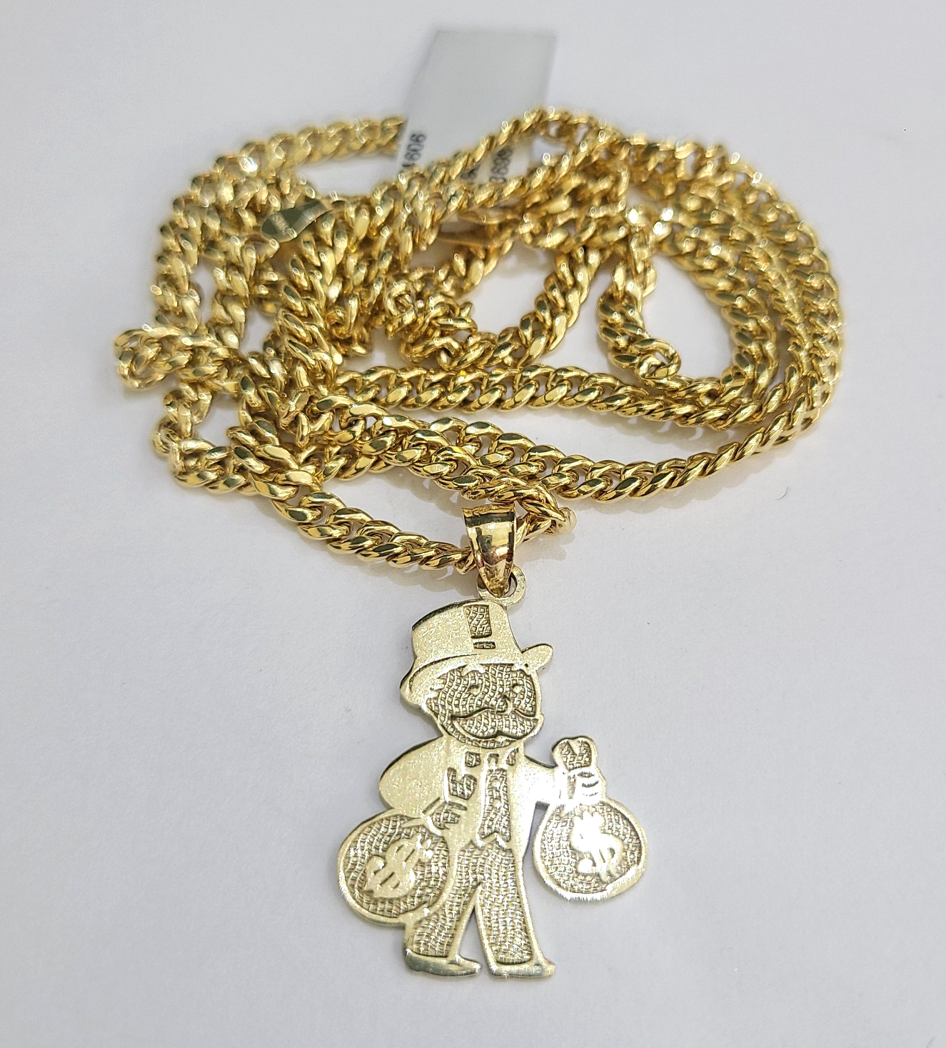 10k Gold Chain Miami Cuban Grandpa Money Bag Charm Set 4mm 18"28" Necklace