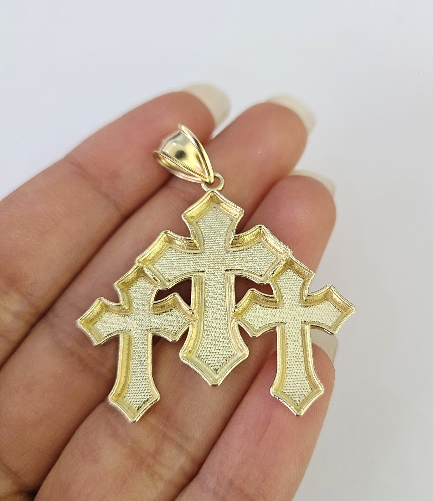 10k Triple Cross Charm Miami Cuban Chain Pendant Set 5mm 18"28" Necklace Gold