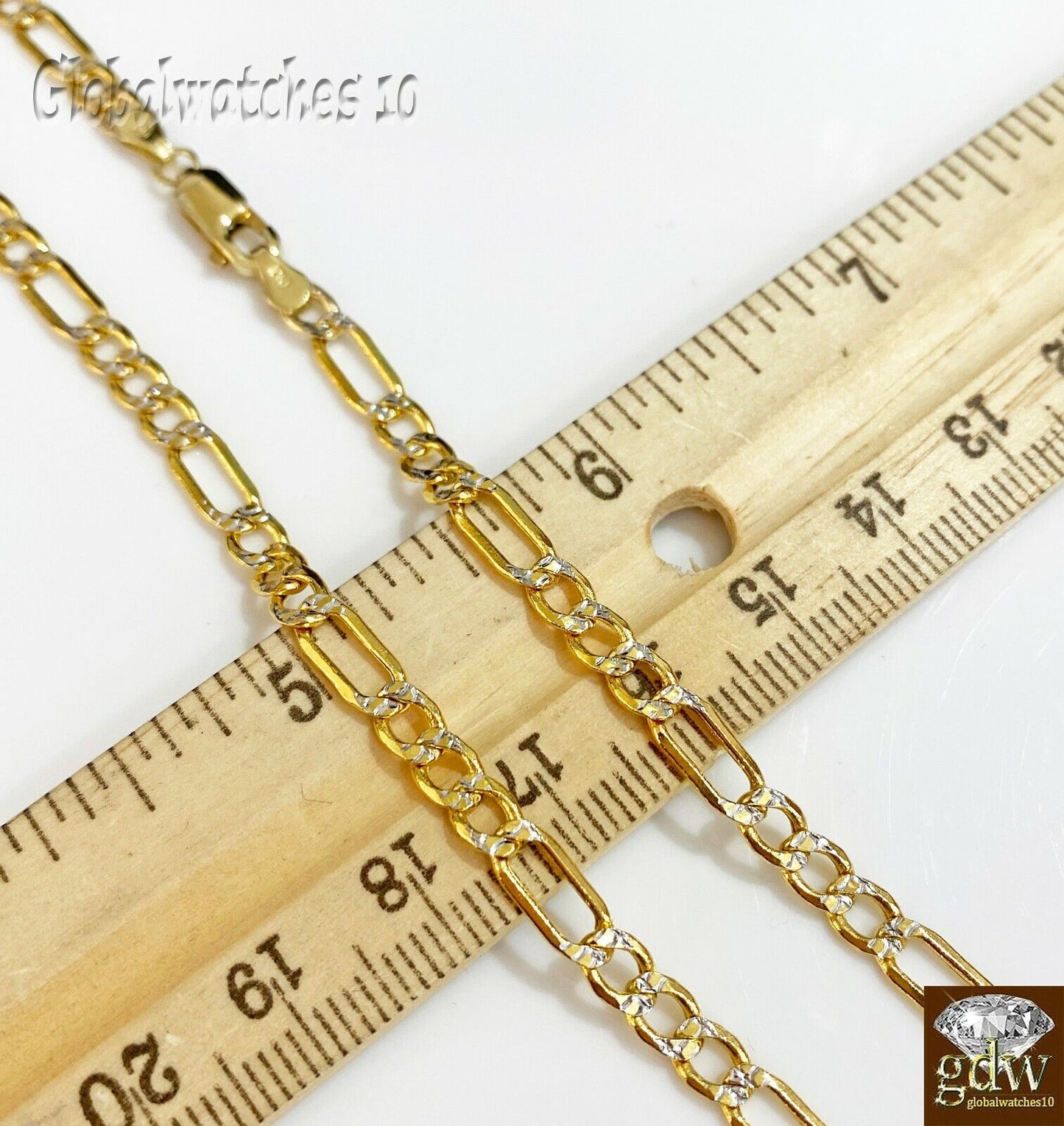 Real 10k Yellow Gold Cuban Figaro link Chain with diamond Cut 20 22 24 26 inch