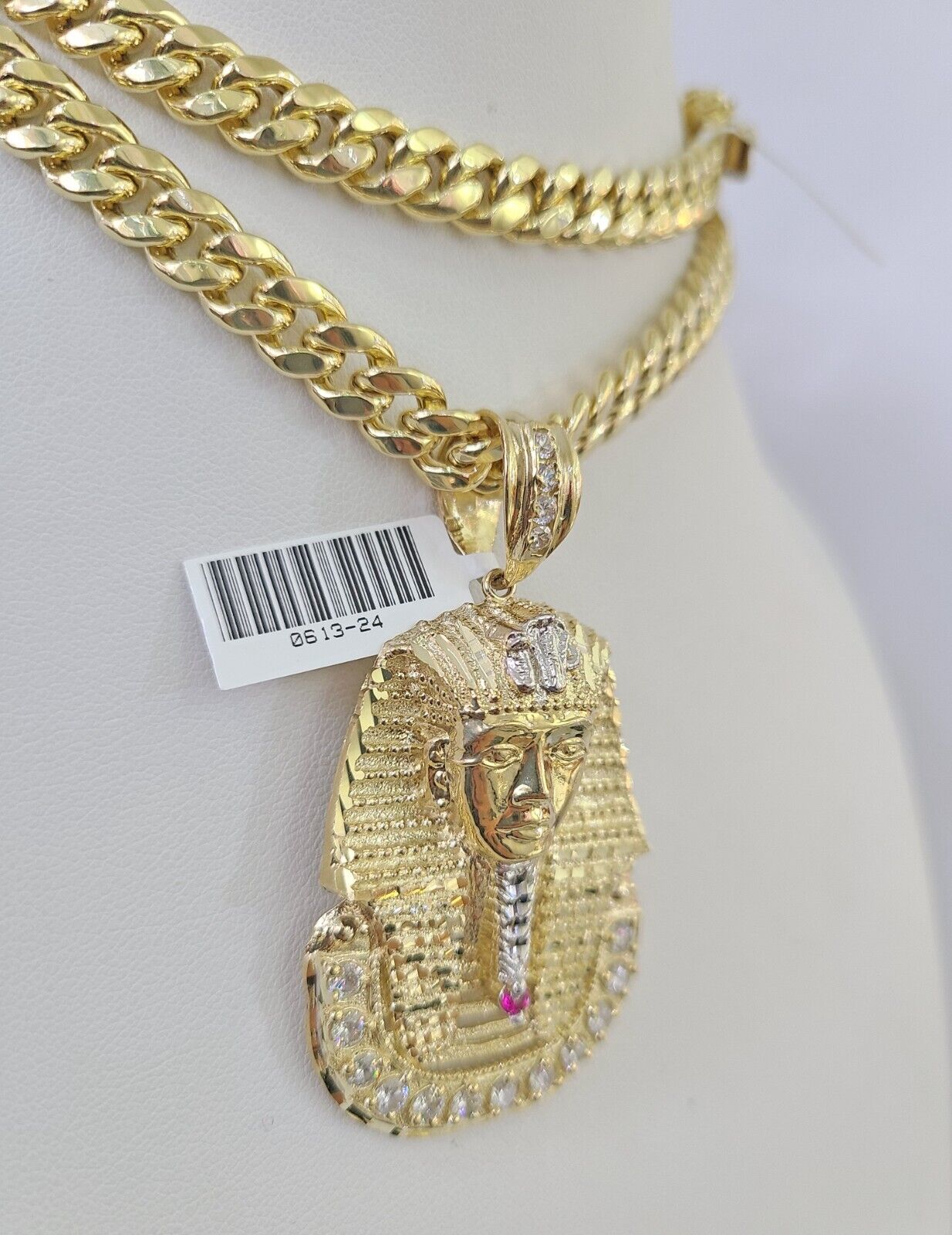 10K Miami Cuban Link Chain Pharaoh Pendent Charm 8mm 20"-30" Necklace Gold