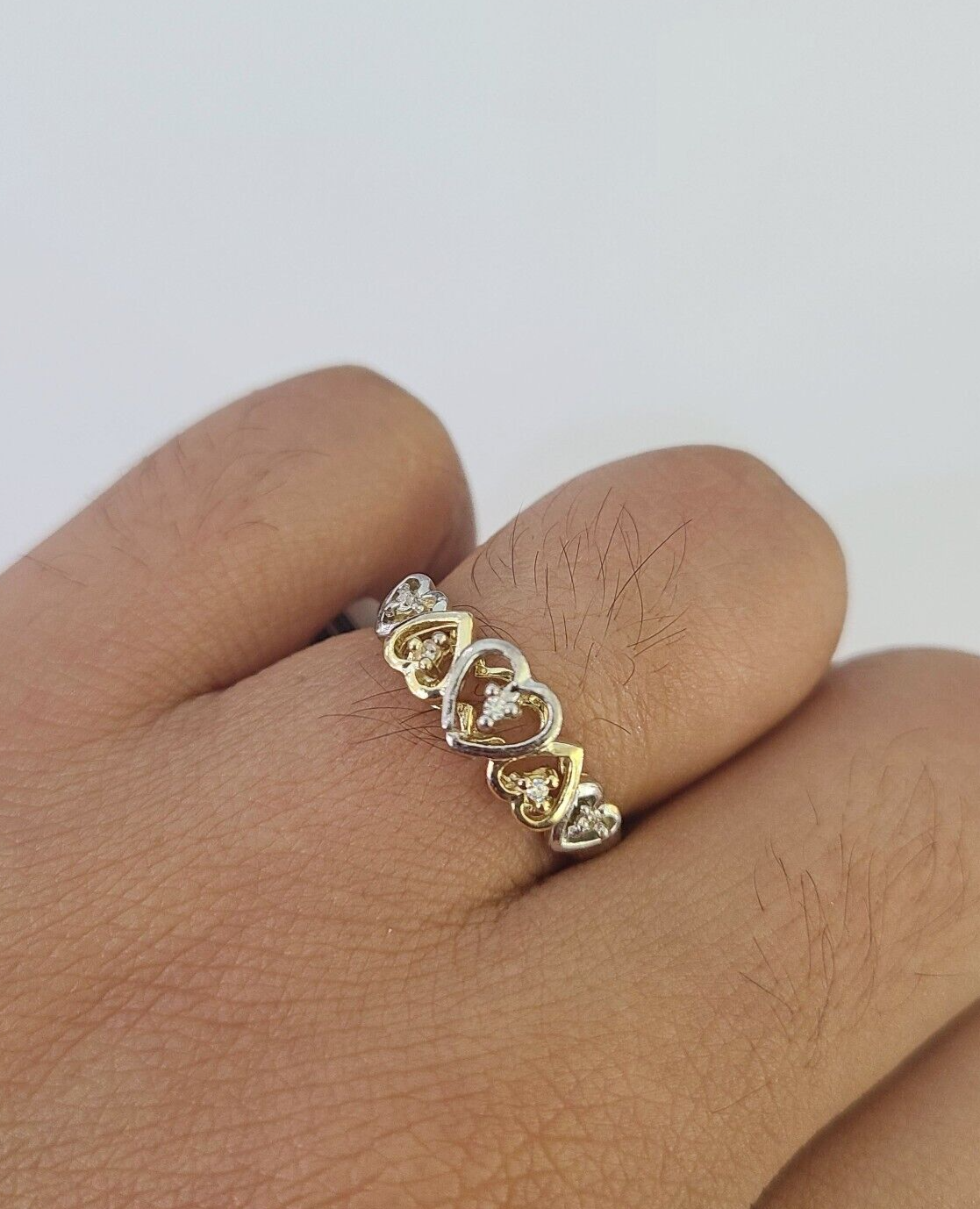 Real 10k Yellow Gold Hearts Ring Wedding Engagement Casual 10Kt Genuine