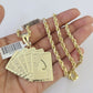 10k Solid Rope Chain Royal Flush Cards Charm Set 4mm 20"-28" Necklace Gold