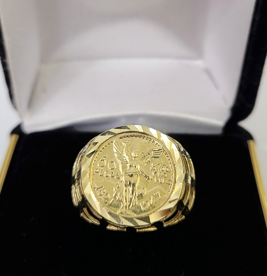 10k 50 Pesos Coin Centenario Ring Yellow Gold Men Real Genuine