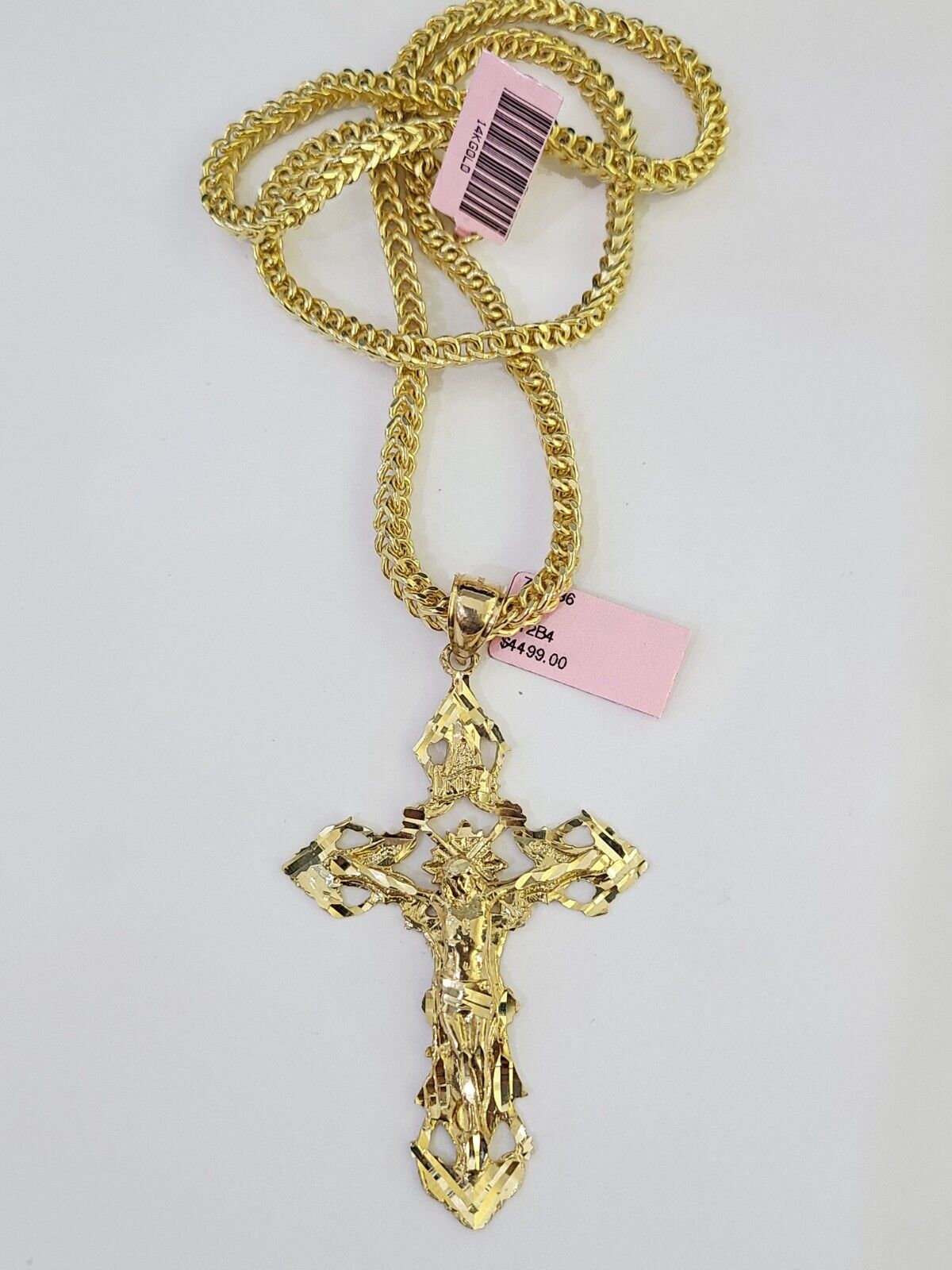 14K Franco Chain Jesus INRI Cross Pendant Charm Necklace 20"-26" 4mm Gold